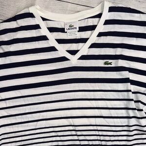 Lacoste Men's V-Neck Striped T-Shirt Black and White Size XXL Alligator